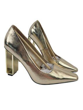Nine Universe Gold Metallic Heeled Pumps Geometric Block Heel Design Sz 8